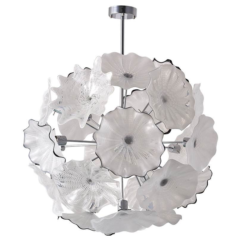 

Modern Hand Blown Glass Chandelier Lighting Led Plate Light Diameter 44 Inches White Flower Chandelier Lights for Home Decoration