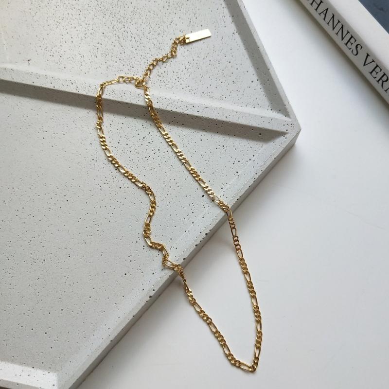 

Authentic 925 Sterling Silver Simple Figaro Chain Choker Necklace For Women 2020 Summer Jewelry Gift Gold Solid Silver Necklaces
