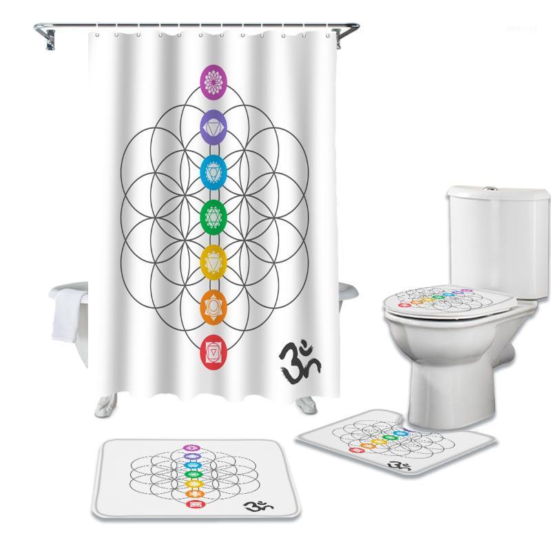 

Chakra Color Geometry Yoga Shower Curtains Bathroom Curtain Bath Sets Toilet Cover Mat Non-Slip Washroom Rug Set1
