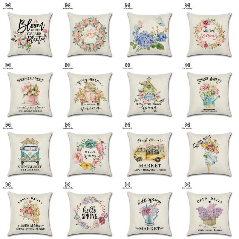 

2020 NEW Spring Series Blossom Flowers Cushion Cover Bike Car Butterfly Floral Pillows Cover Sofa Decorative Throw Pillows Case, Chuntian14-03