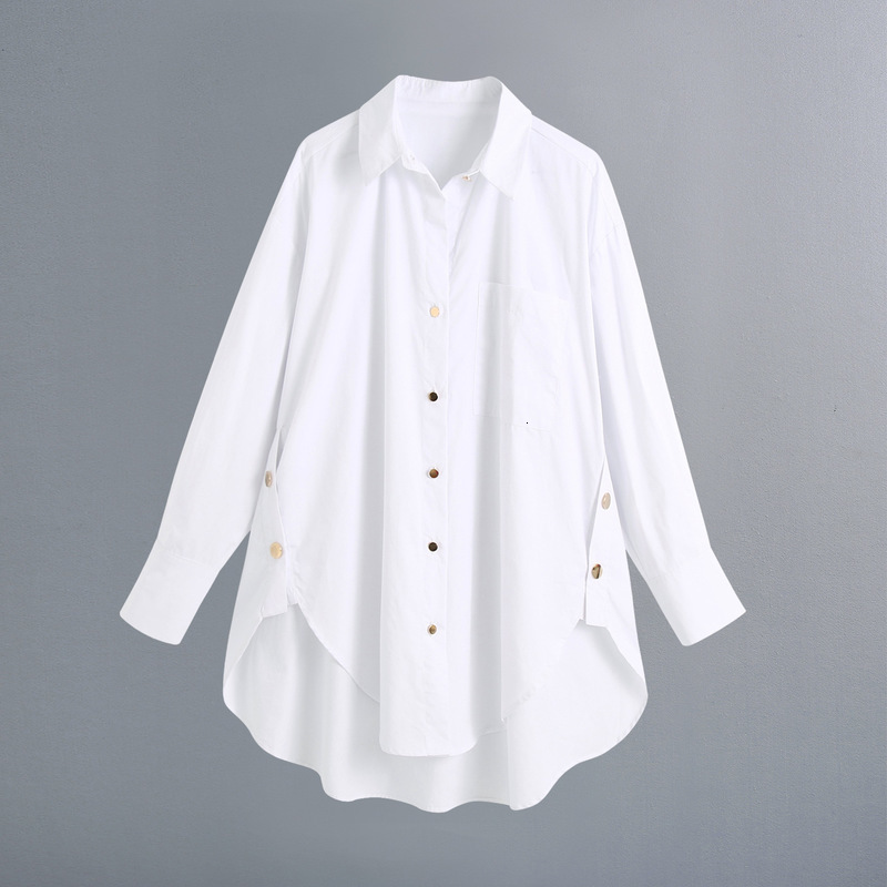 

2021 New Bb 2826 Autumn Europe and the United States Women's Gold Buttons Tunic White Long-sleeved Shirt K8zo, See chart