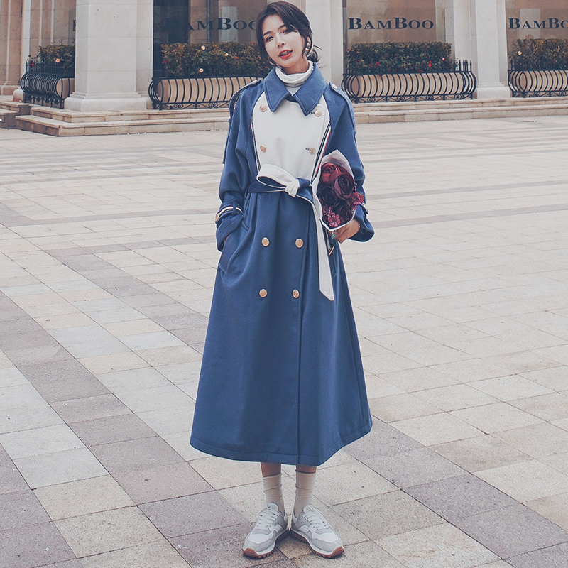 

2021 New Women's Wool Jacket Long New Winter Loose Large Blue Tightrope Double Breasted Fashion Female1h Coat Quality 9bby