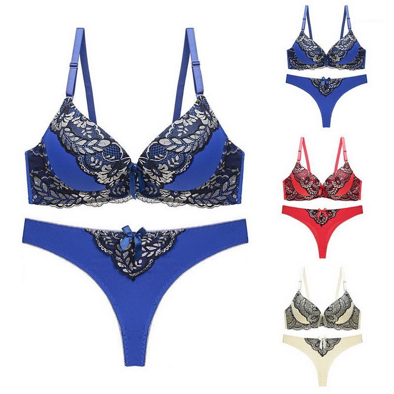 

Vertvie Large Size C D Cup Women Lace Lingerie Set Sexy Push Up Thong Bra Floral Print Underwear Low Waist Brassiere Suit Gather1, Red