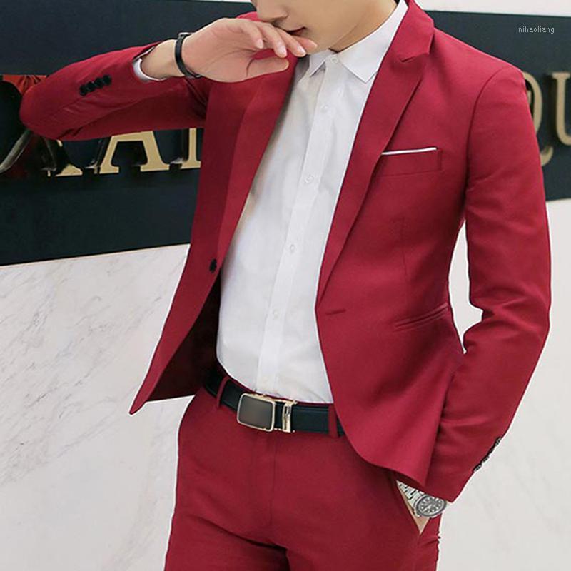 

ZACOO Men Casual Business Jacket One Button Slim Fit Suit Fashionable Coat Tops1, Wine red