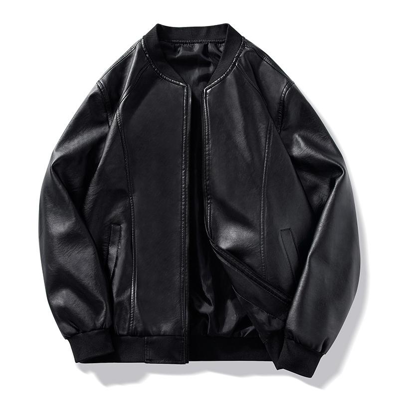 

New style baseball collar leather jacket men's Korean loose fashion leather jacket cool motorcycle wear casual coat oversized