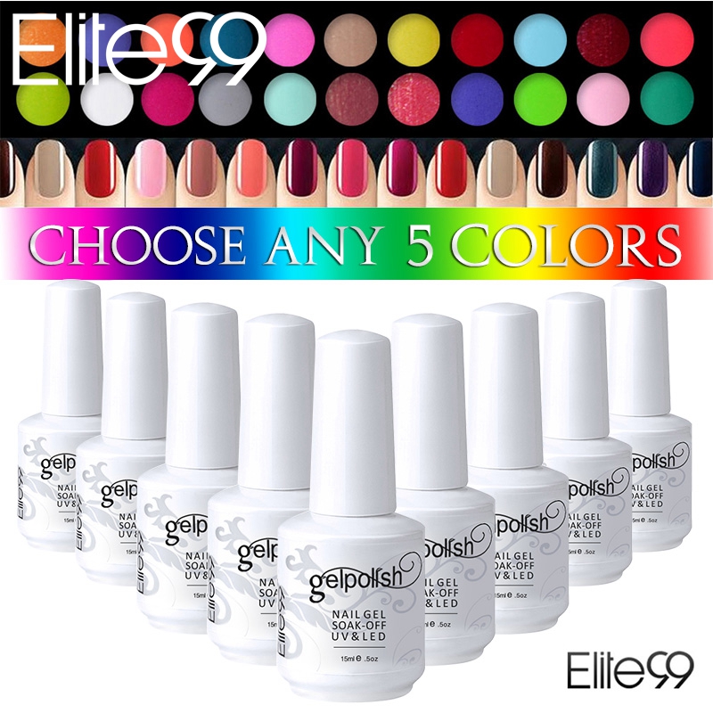 

Elite99 Gel Polish Any 5 Bottles Glitter Nail Polish Curing Top Base Coat Foundation Acrylic Nail Kit Gel UV 15ml, 3color and base top
