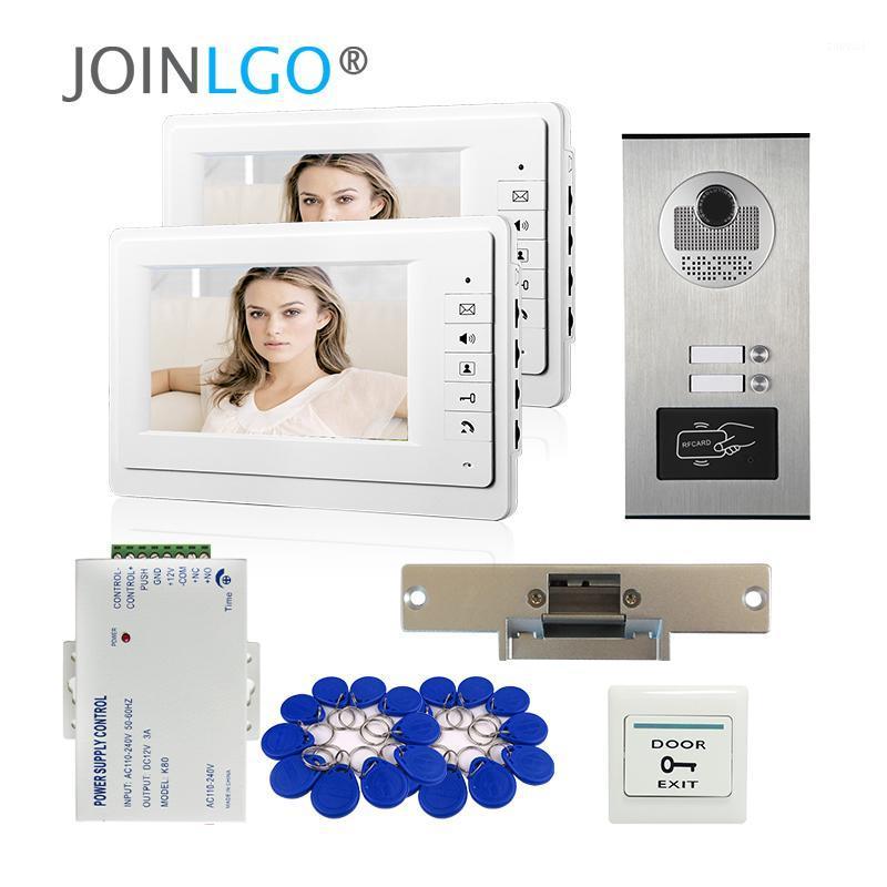 

Video Door Phones 7" Color Phone Intercom System 2 Monitor + RFID Access Camera For Apartment Strike Electric Lock 1