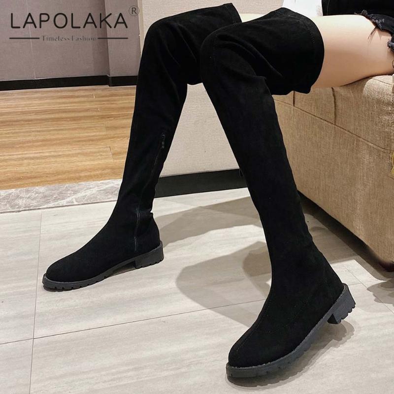 

Lapolaka New Arrivals Wholesale Chunky Heels Over The Knee High Boots Woman Shoes Popular INS Zipper Autumn Shoes Ladies1, Black pu