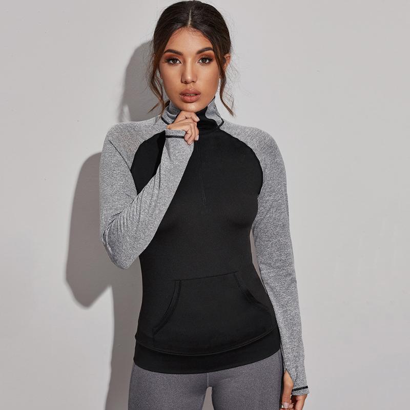 

Zipper Turtleneck Women Sport Workout T-shirt Fitness Tight female Blouse Running Sportswear Long sleeve Gym Yoga Shirt, As pic