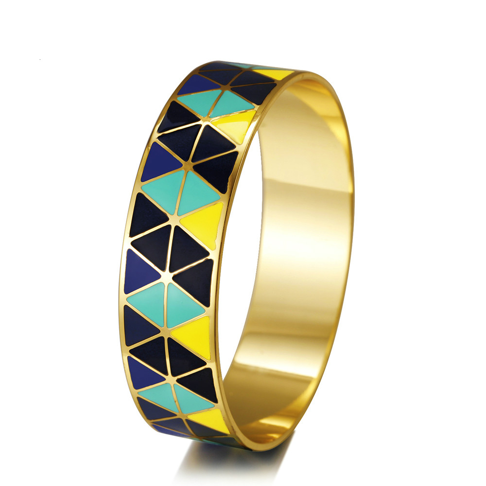 

VAROLE Fashion Grid Design Enamels Love Cuff Bracelets for Women 18mm Width Bracelet Bangle Gold Color Girl Gift Ethnic Jewelry