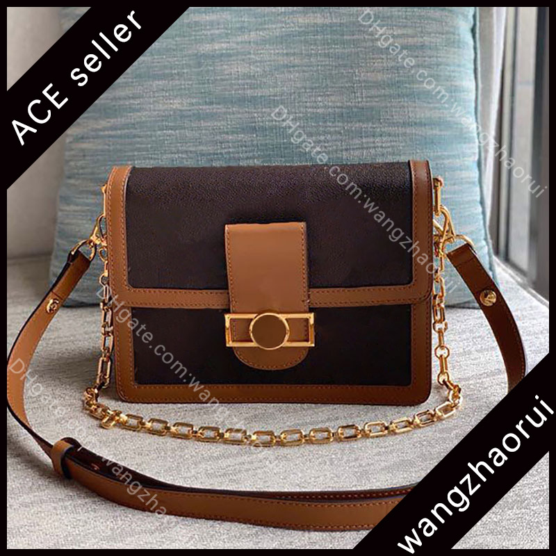 

Top quality genuine leather cross body bags women shoulder handbag canvas female flap bag fashion purse with box B001