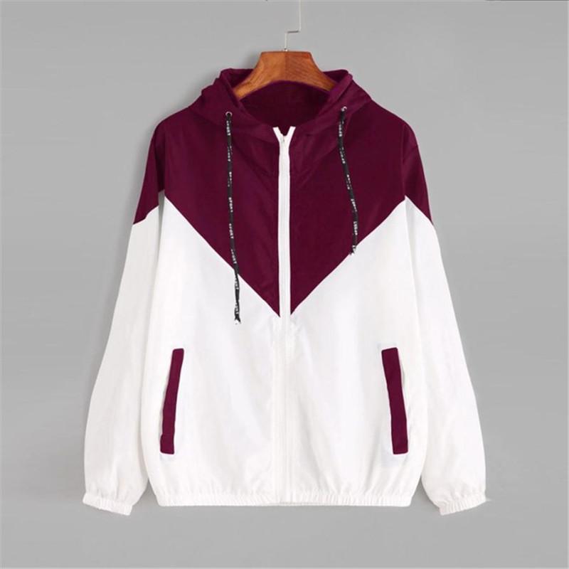 

Women Basic Hooded Jacket 2020 Spring Casual Zipper Pockets Jackets Coats Female Long Sleeve Two Tone Windbreaker Jacket, Light blue