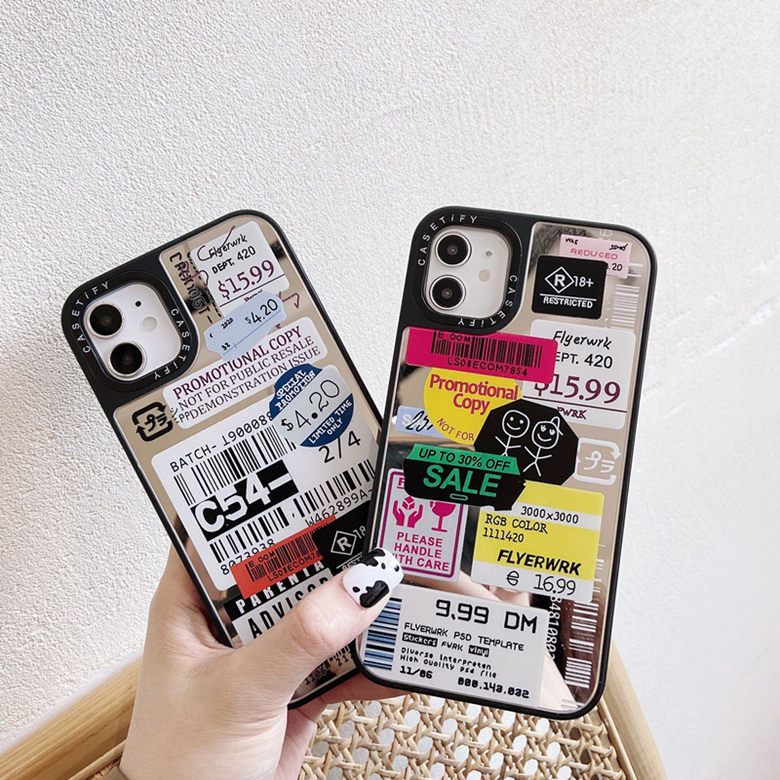 

Graffiti Mirror Back Case Price Tag Bar Code Gloss Phone Shell for iPhone 12 Mini 11 Pro Max XR XS 6s 8 Plus