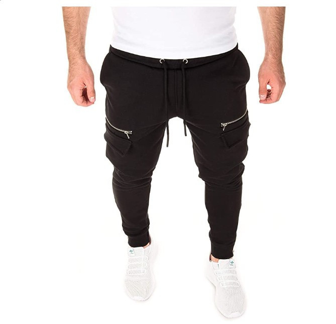 

casual legging pants 2020 new arrival men's jogging pants slim fit casual sports foot zipper trousers, Black