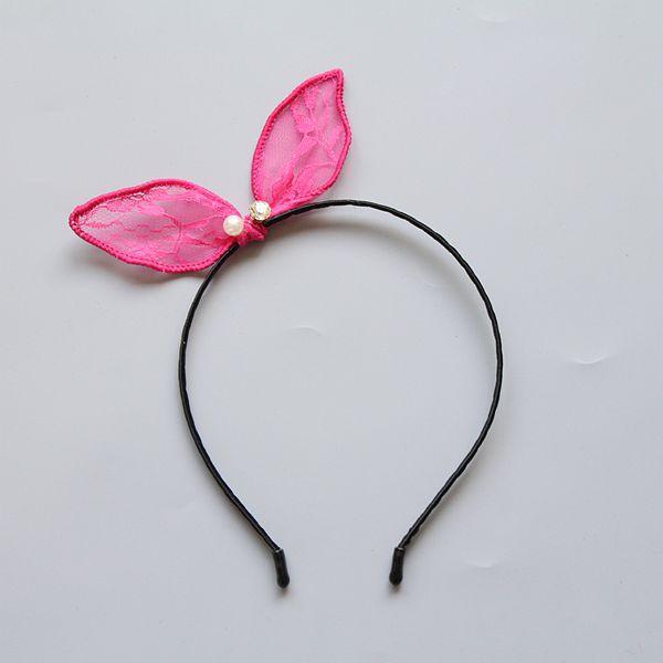 

Boutique 12pcs Fashion Lace Ears Bow Hairbands Solid Gemstone Bowknot Hard Headbands Princess Headwear Hair Accessories, Mix color