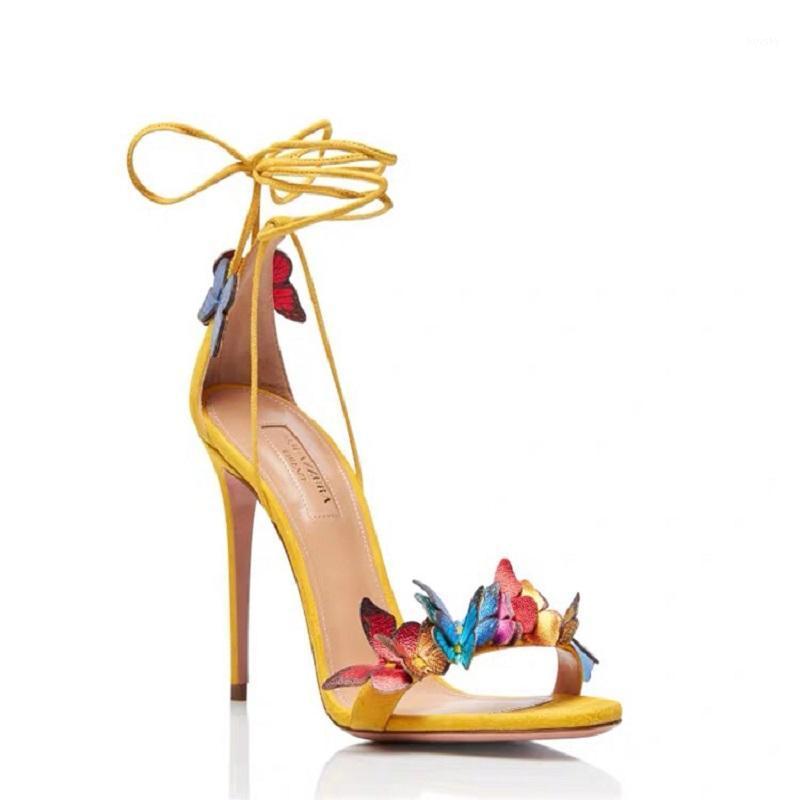 

2021 summer new butterfly word with banquet dress female sandals all-match stiletto prom fashion bridesmaid plus size shoes1, Heel height 9.5 cm