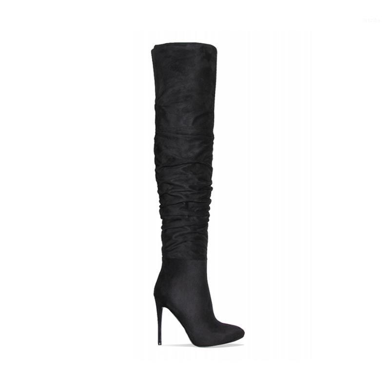 

MKKHOU Over-the-knee Boots Women 2020 New Winter Black Pointed Pleated Elastic Boots With Thin Heel 10cm High Women1