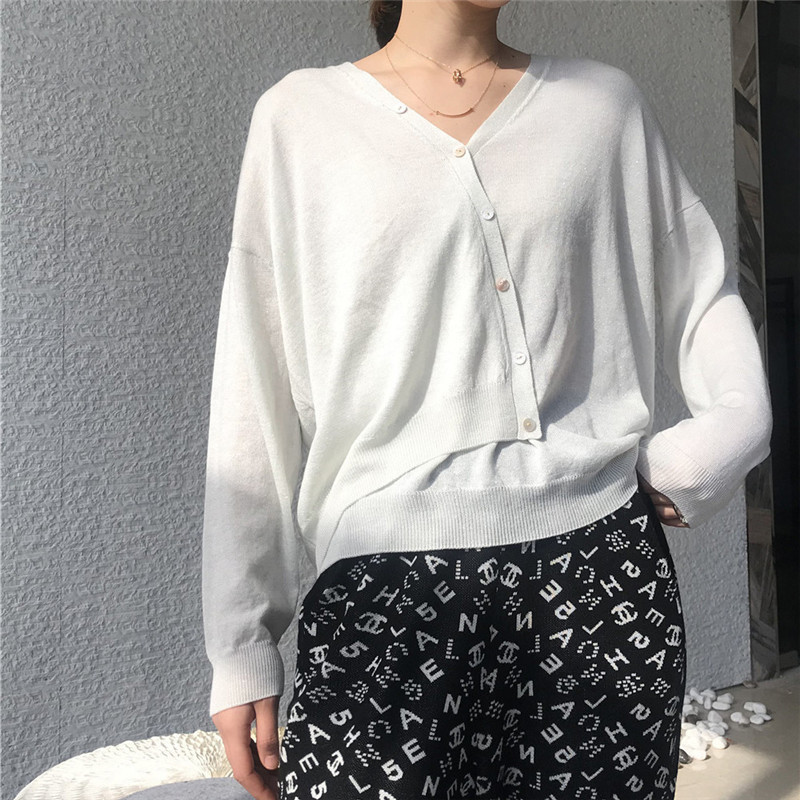 

2021 Elegant Tencel Pullovers New Korean Spring Simple High Quality Crocheted V-neck Viscose Fashion Tops FV5I, Black