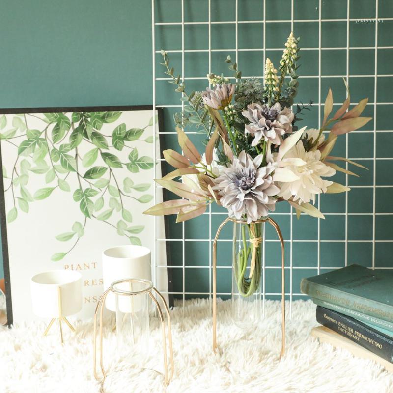 

New Design High Quality 50cm Table Centerpiece Dahlia Artificial Flower Bouquet for Home Wedding decor1, White