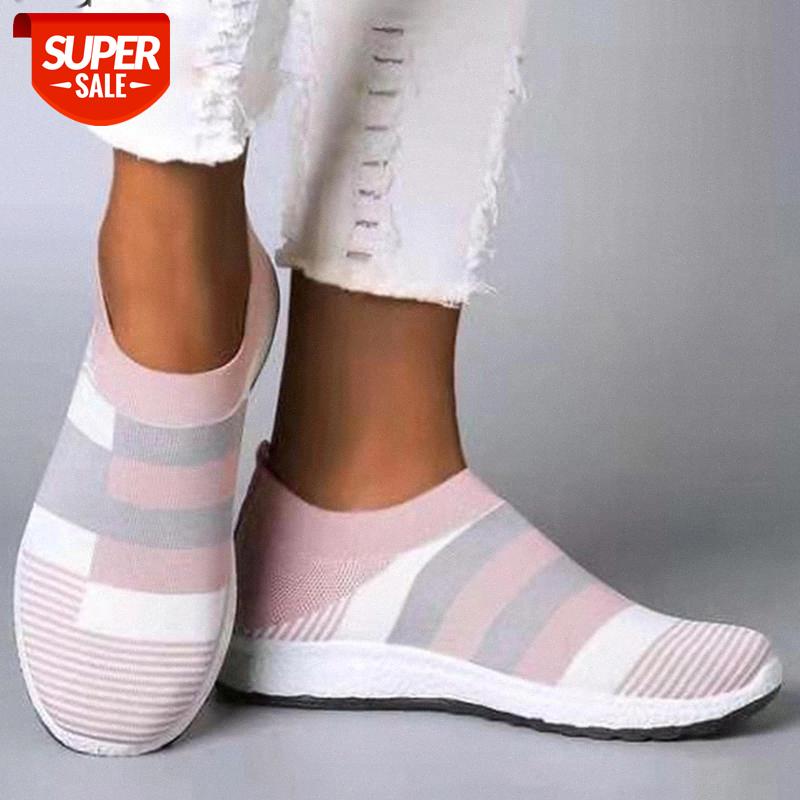 

Women's Casual Vulcanized Shoes Woman Mesh Sneakers Women Knitted Flat Ladies Slip On Female Footwear Size 42 Feminino Zapatos #MG2o, Rosy red