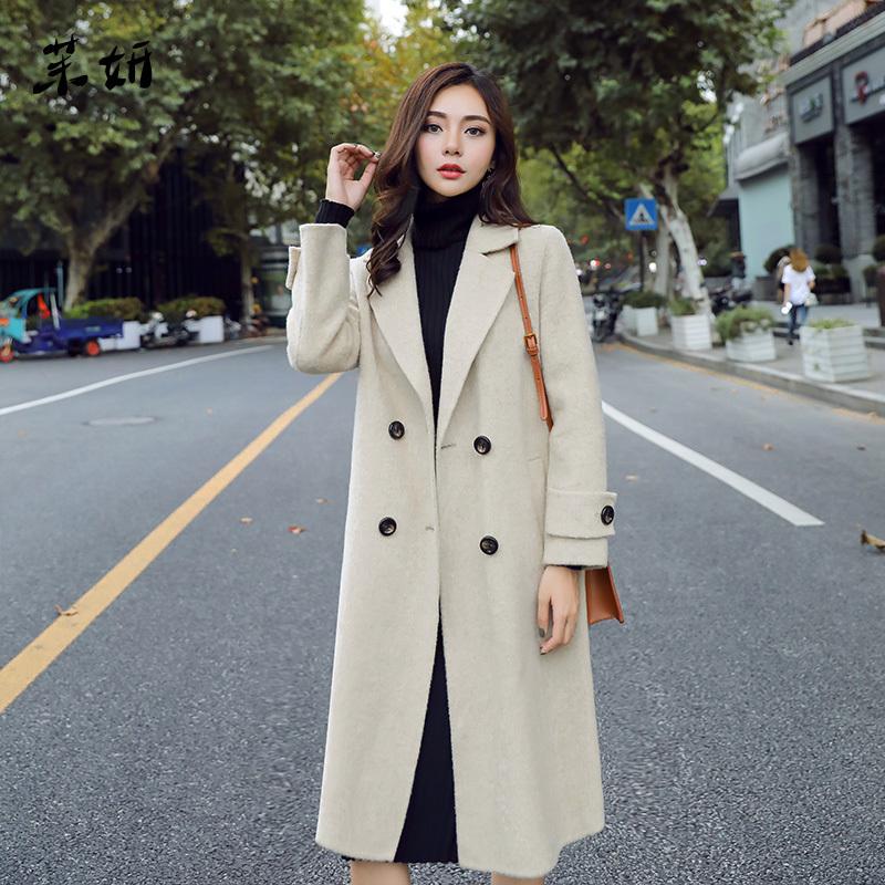

2020 Women Autumn Winter Coat Women Slim Wool Blend Coat Long Trench Outwear Wool, Beige