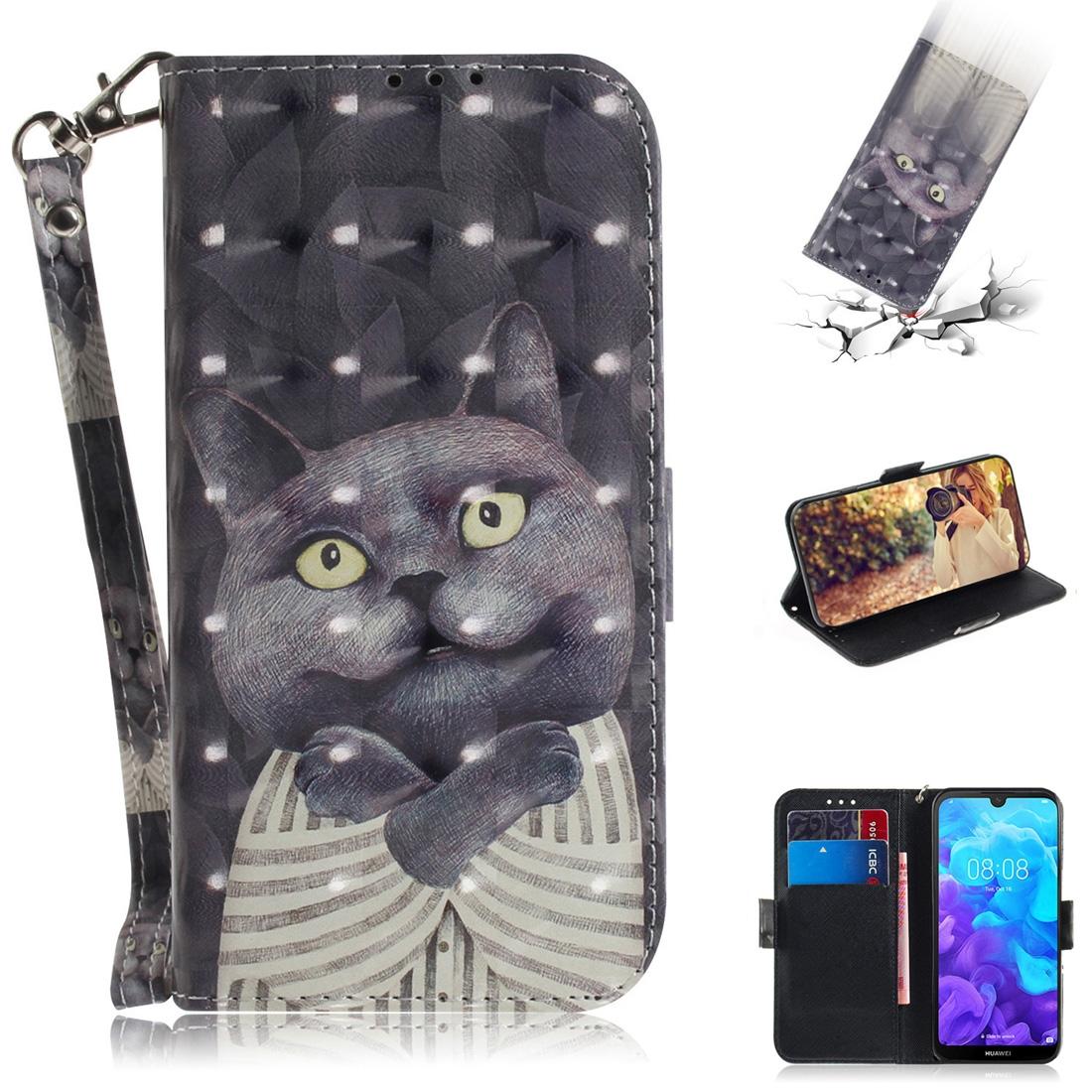 

3D Colored Drawing Hug Cat Pattern Horizontal Flip Leather Case for Huawei Y5 Honor 8s with Holder Card Slots Wallet