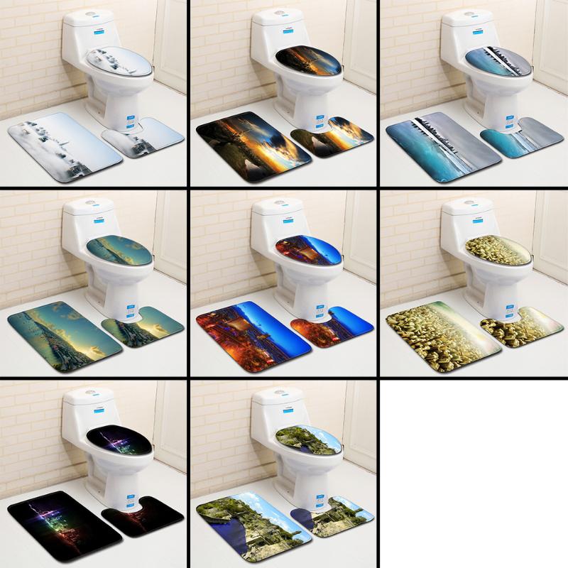 

Nordic 3Pcs Bath Mat Set Flannel Anti Slip Bathroom Toilet Shower Room Decor Rug Carpet Bathroom Bath Mat Set