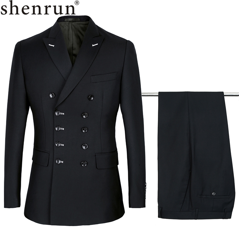 

Shenrun Men Suits Slim Fit New Fashion Suit Double Breasted Peak Lapel Navy Blue Black Wedding Groom Party Prom Skinny Costume 201123