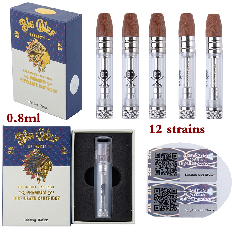 

Top Big Chief Vape Cartridge Packaging Atomizers 0.8ml Ceramic Glass Tank Dab Pen Wax Vaporizer Empty Cartridges 510 Thread Thick Oil Carts