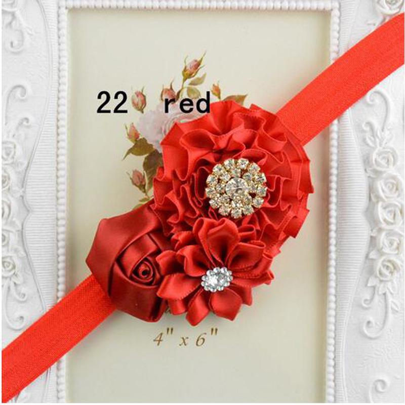 

5Pcs Chirstmas Gifts Cloth Flower and pearl Bowknot Baby Girls Headbands Elastic Hair Bands Infant Kids Headbands Bow Band, 5 green