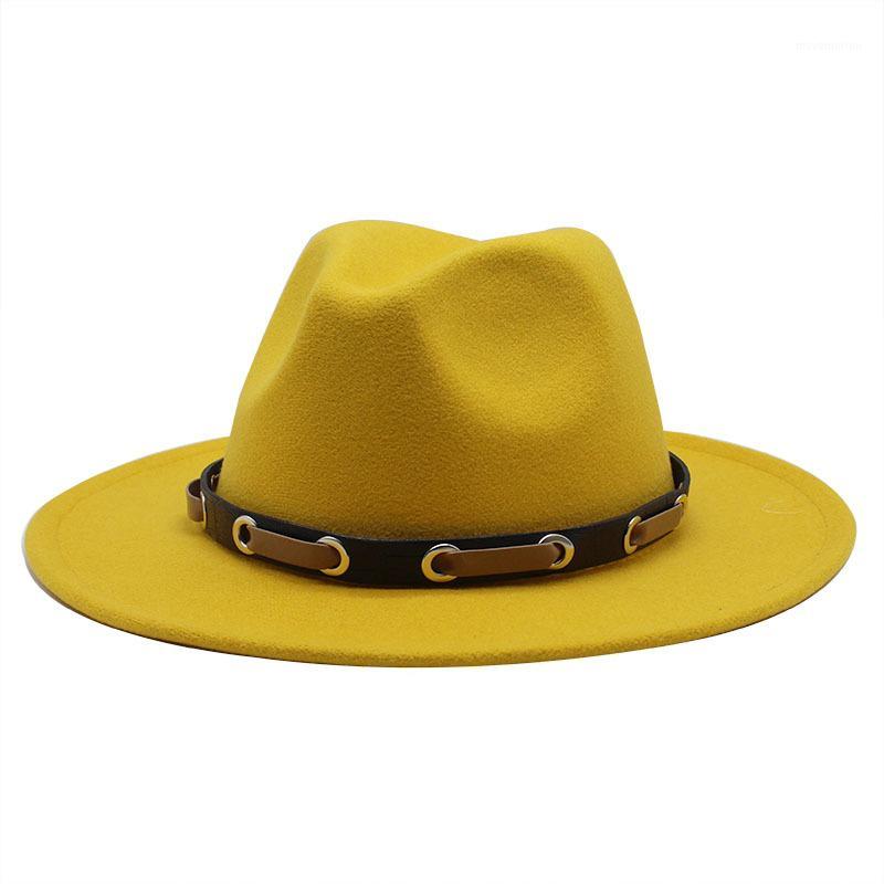 

Seioum Women Men Wide Brim Wool Felt Jazz Fedora Hats Panama Style Cowboy Trilby Party formal Dress Hat Yellow white1, Black