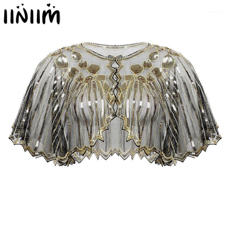 

iiniim Womens Cocktail Retro Vintage 1920s Shawl Wraps Shiny Sequin Beaded Evening Cape Bridal Shawl Bolero Flapper Cover Up1