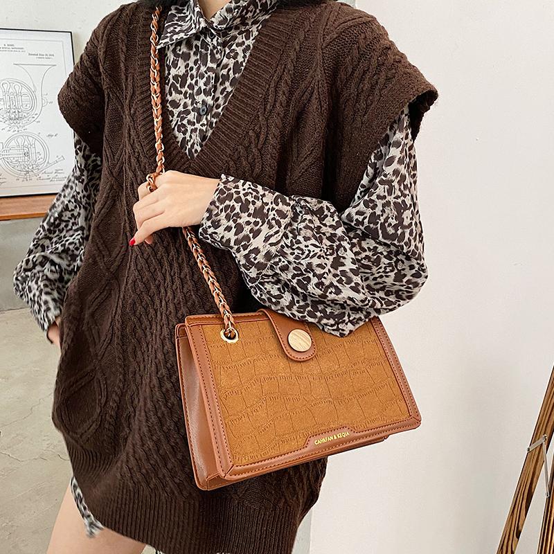 

VeryMe Stone Pattern Leather Crossbody Bag For Women Brand Designer Shoulder Pack All-Match Simple Handbags Bolso Cadenas Grande, Black