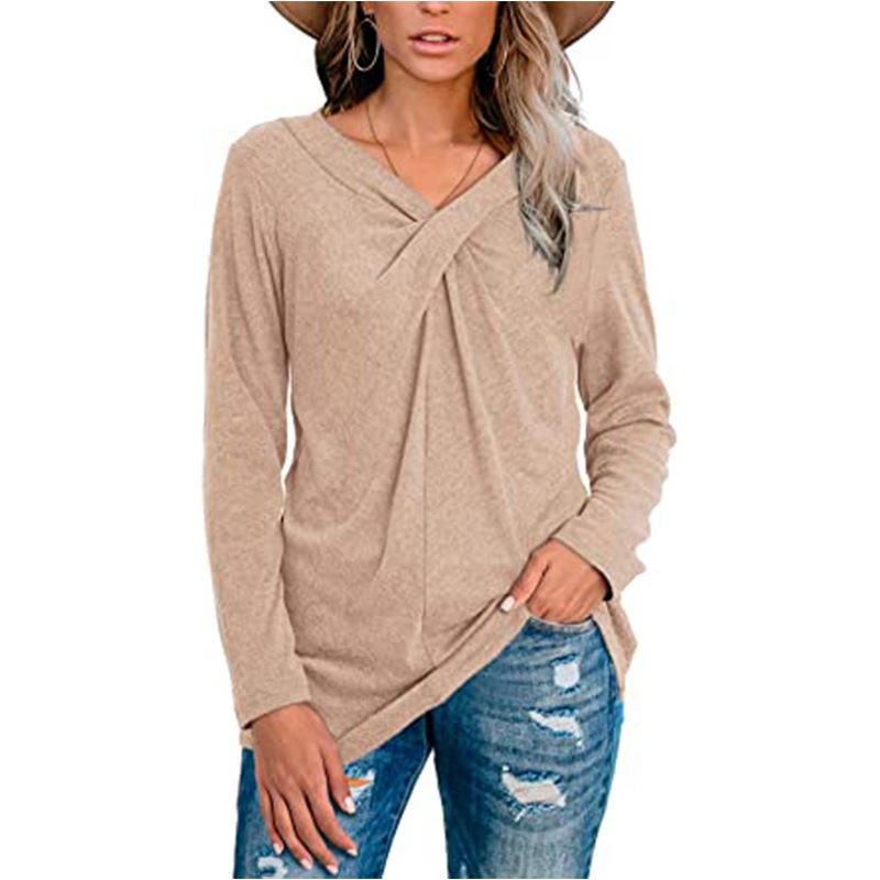 

2021 European and American women's long-sleeved stitching round neck casual loose top 1450
