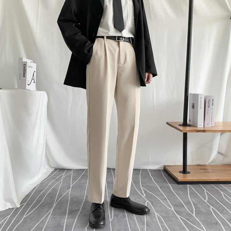 

Men's Japanese elastic waist casual suit belt pants autumn and winter fashion retro men's wool thick suit pants black gray