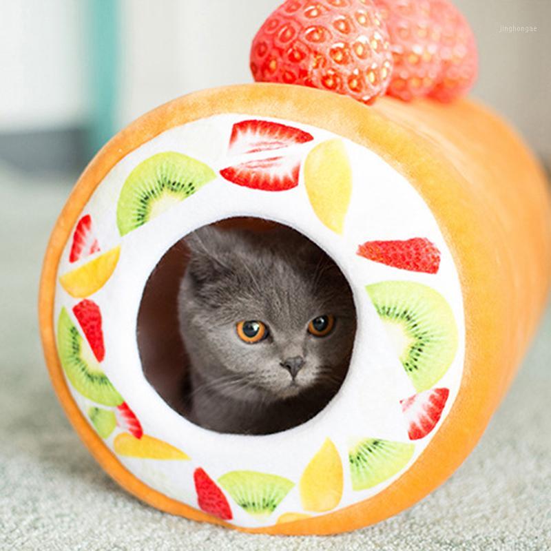 

Lovely Fruit Tart Bed Pad Nest House Keep Warm Kennel Cat Sleep Mat Warm Removable Cat House Pet Tunnel Bed1