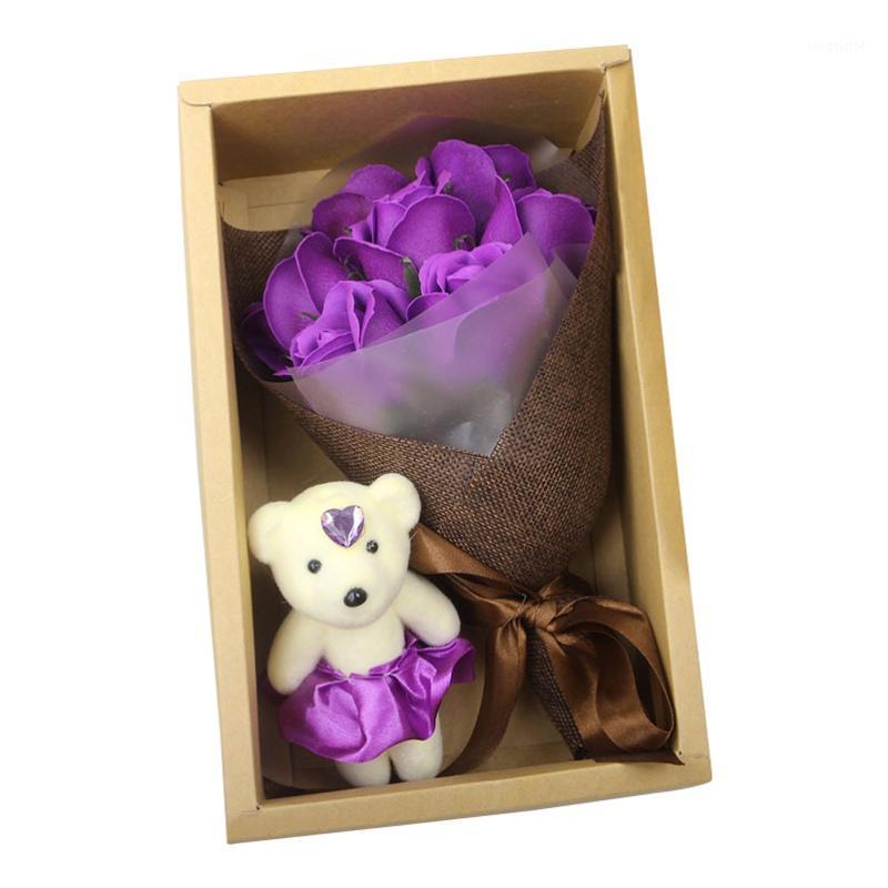 

Artificial Flower 7 Colorful Bath Soap Roses With Bear Cub Mother's Day Valentine's Day Rose Floral Rose Petal Bouquet Gift Box1