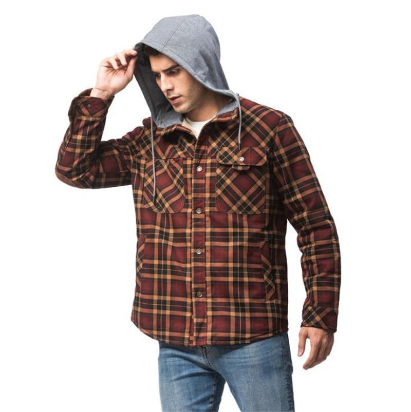 

Men's shirt autumn / winter, Warm plus velvet Blouse, Business casual oversize shirt, Hooded plaid shirt, jacket shirt, Black