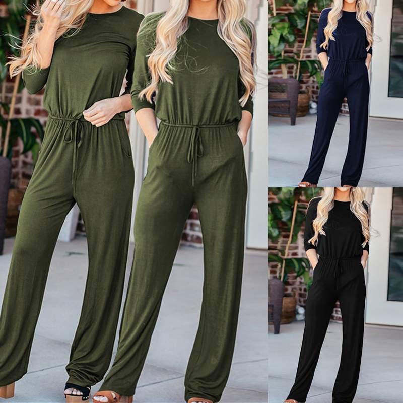 

Celmia 2021 Autumn Long Sleeve Jumpsuit Women Casual Rompers Solid Long Sleeve Elastic Waist Playsuits Plus Size Overalls Pants, Black