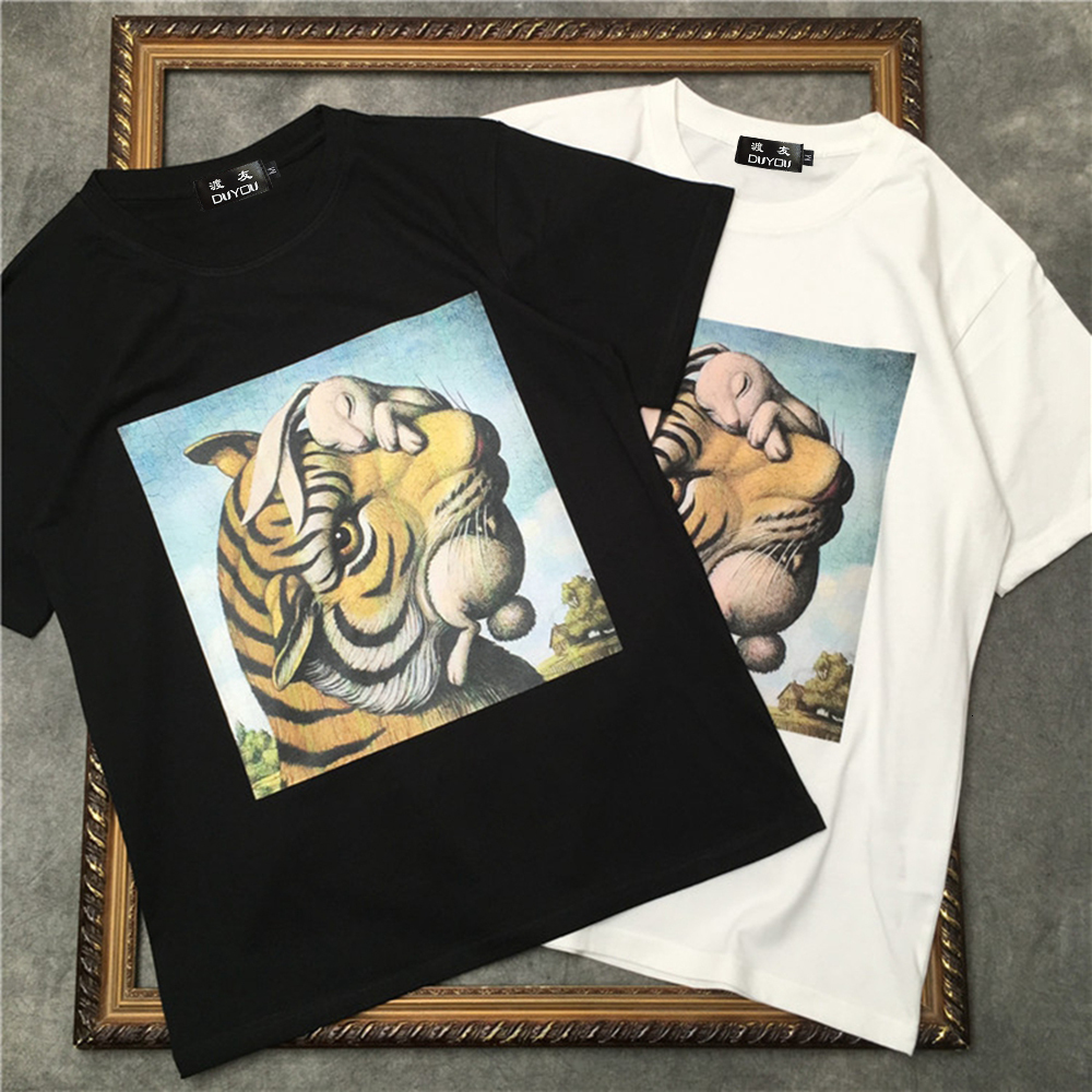 

Men's Short-sleeved T-shirt Tiger Hunting Sheep Women Shirts|streetwear 2191001628 60ia, White