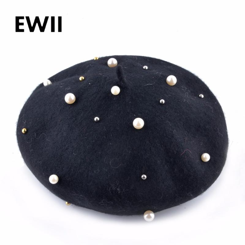 

Pearl vintage cap girl fashion autumn berets caps for women painter hat female ladies novelty newsboy hats boinas gorras, Black