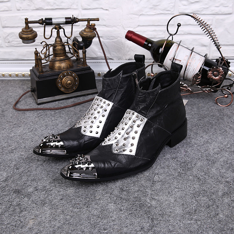 

2020 Finger British High Top Men Studded Boots Cowboy Men's Winter Shoes Jmng, Red