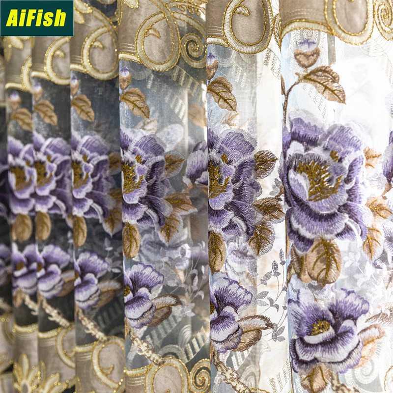 

Gray European Style Villa Atmosphere Living Room Hollow Embroidered Curtain Fabric Bedroom Balcony Curtain Custom TM073-41, Cloth