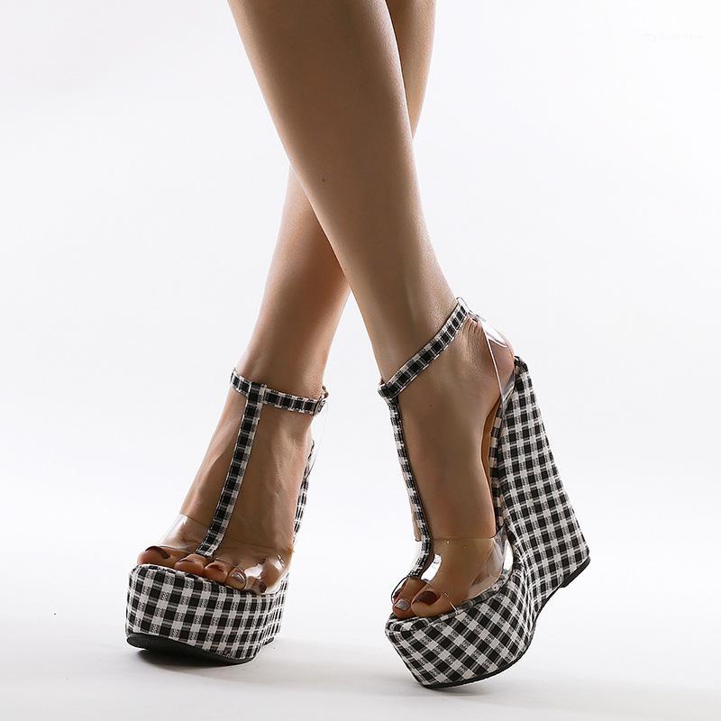 

Dames Sandalen Femme Sexy Transparent Heels Wedges Sandals For Women 16cm Heel Platform Sandals Wedges Hight Heels Women Sandles1, Black