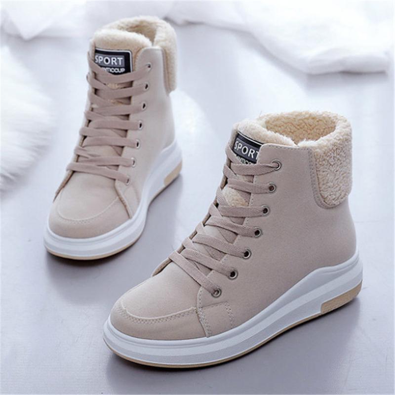 

New Women shoes Winter Warm Fur Plush Lady Casual Snow Boots Lace Up Fashion Sneakers Zapatillas Mujer Platform Ankle Boots Q27, Black