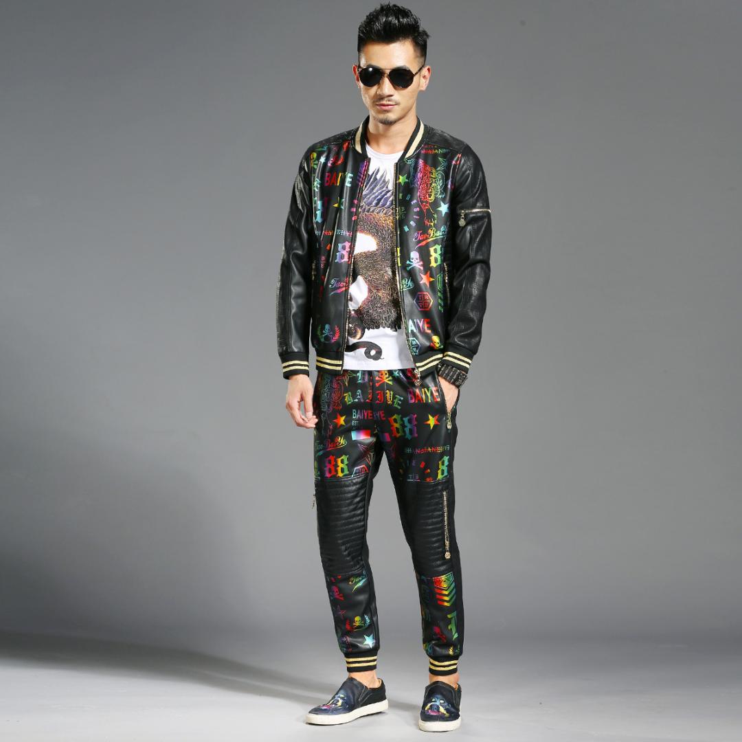 

2019 Autumn Winter New Men's Suit Korean Hip Hop Trend Personality High Quality Men Two-piece Set Jacket Plus Size Cotton, Gray