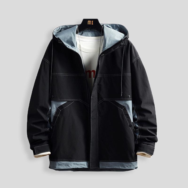 

Autumn Spring Jackets Men Windbreaker Patchwork Fashion Loose Casual Jacket Thin Streetwear Loose Zipper Coats Male AU-209, Black gray