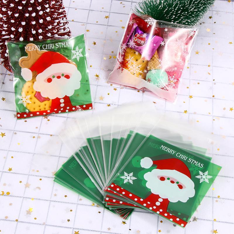 

50PCS/Pack Christmas Candy Cookie Bag Plastic Self-adhesive Biscuits Snack Packaging Bags Xmas Party Gifts Storage Decor Bags1