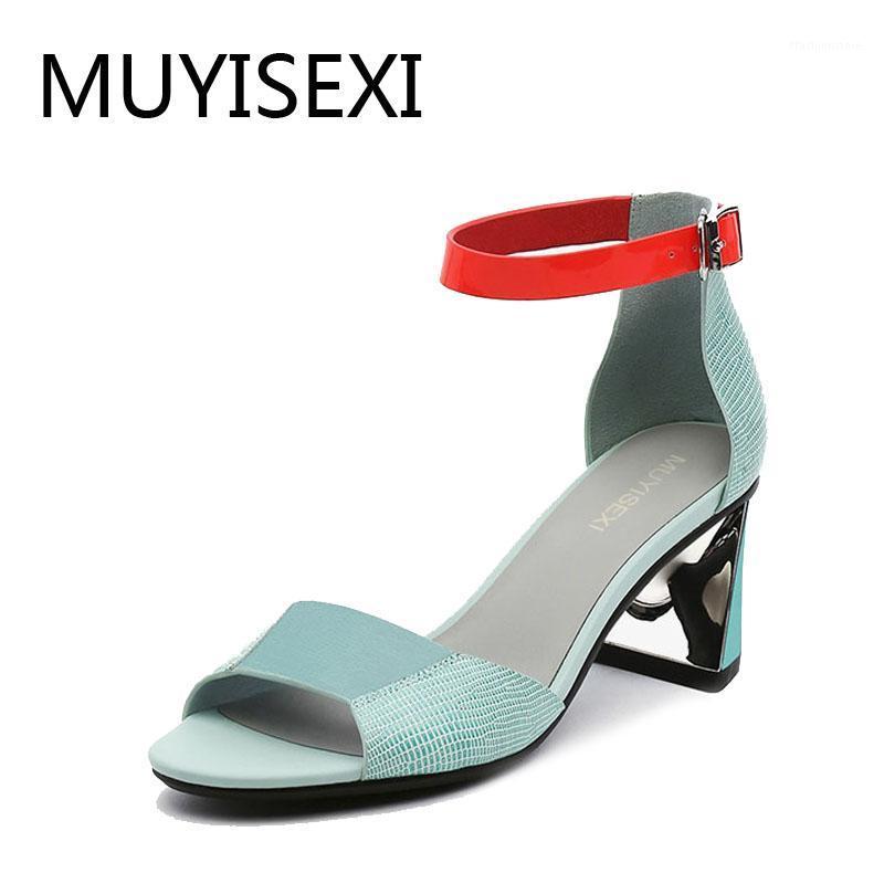

Peep Toe Sandals Women High Heels 6 cm Genuine Leather Ankle Strap Buckle Strap Summer Shoes Sandalias Mujer HL147 MUYISEXI1, Blue