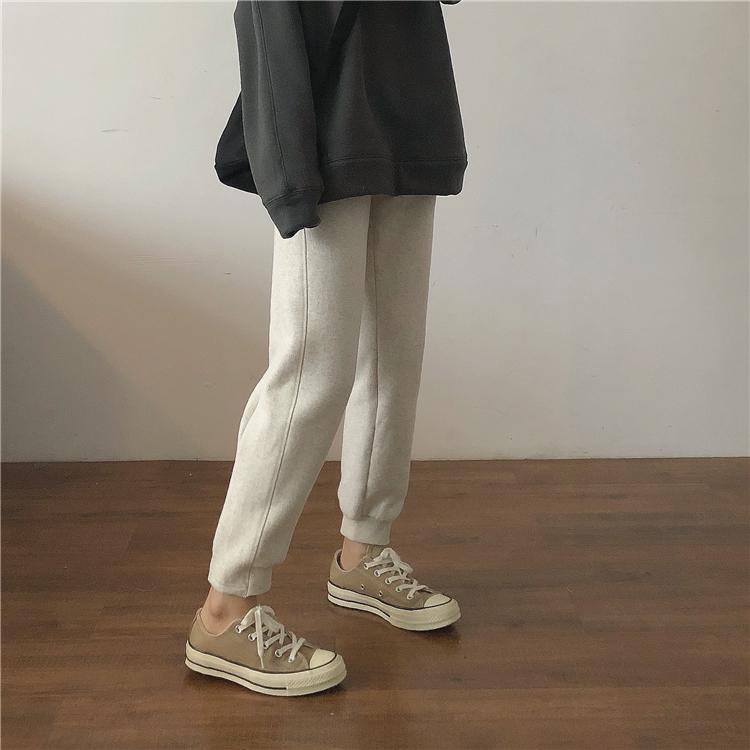 

Woolen Women Winter Pants Thick Warm Vintage Autumn Thicken Trousers Wide Leg Velvet Pants Streetwear Pantalones BY50, Beige